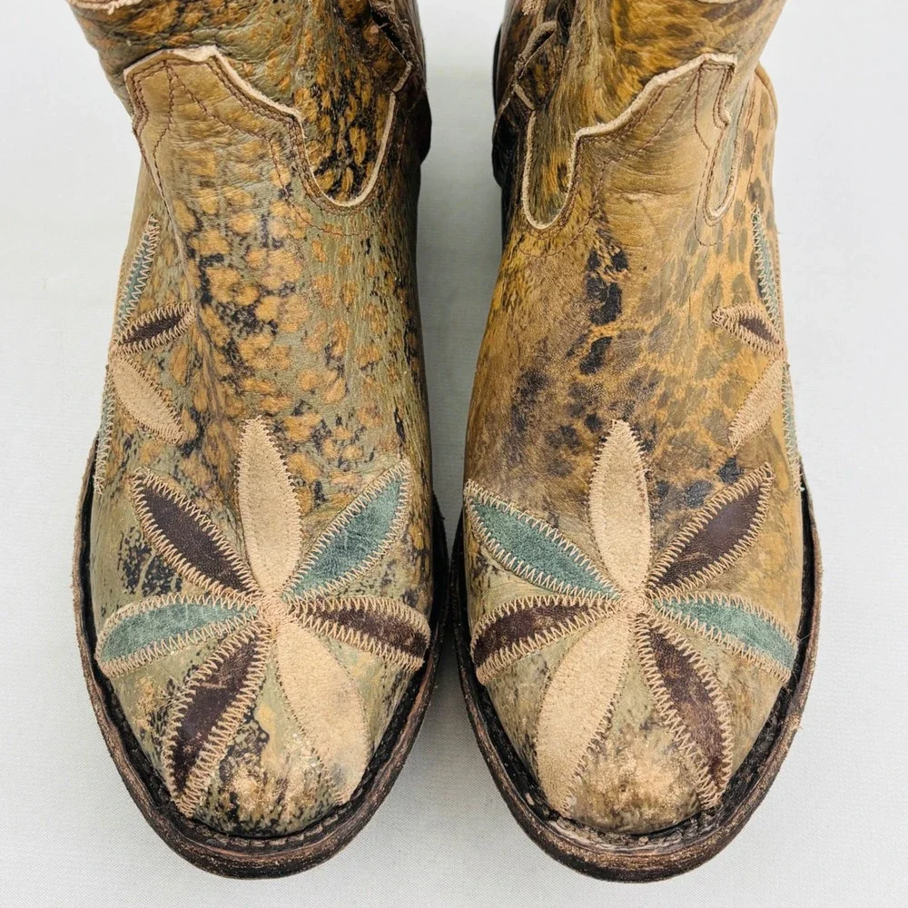 Miss Macie Pedal Pusher Western Ankle Boot Womens 8.5 Floral Leopard Distressed - Picture 4 of 14
